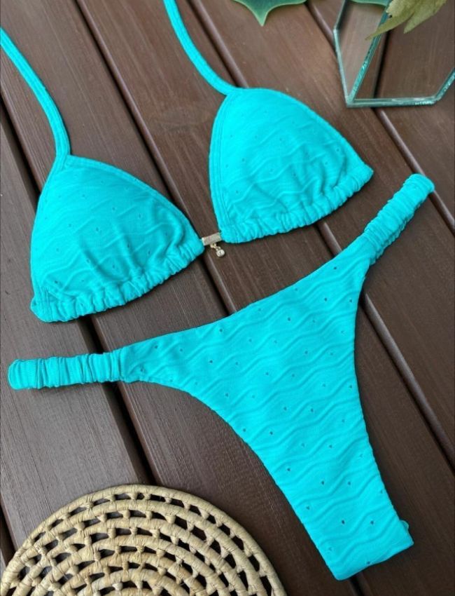 Biquíni Fita Frufru Texturizado - Turquesa - Musa Brasil