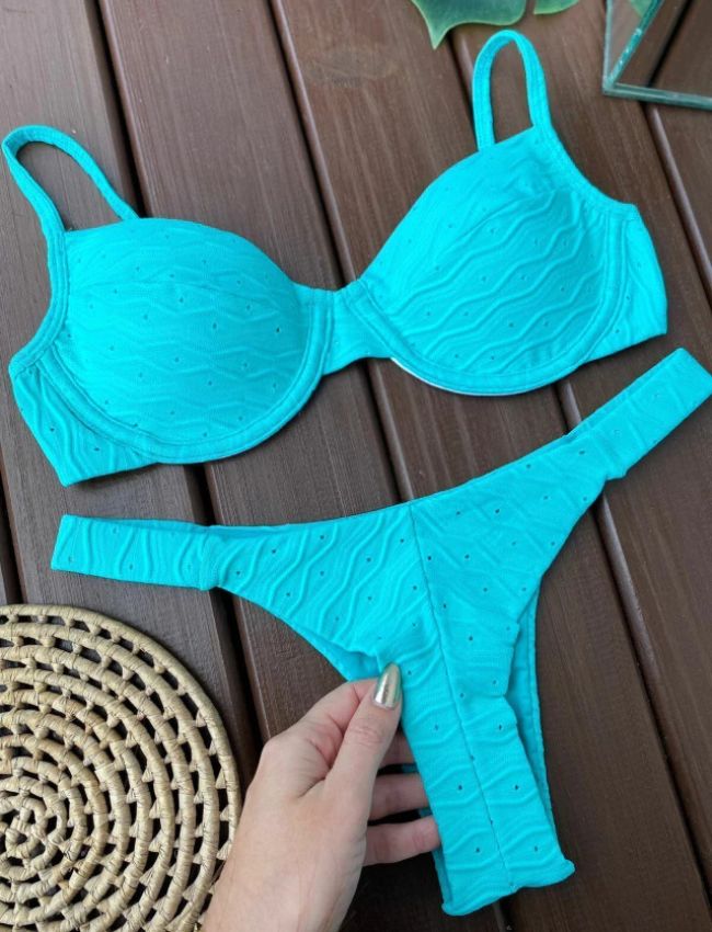 Biquíni Fita Larga Texturizado - Turquesa