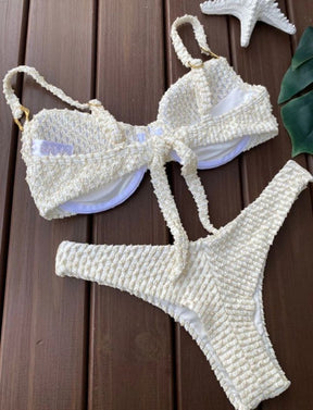 Biquíni Meia Taça - Off White com Dourado