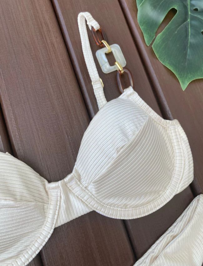Biquíni Meia Taça com Argolas - Off White