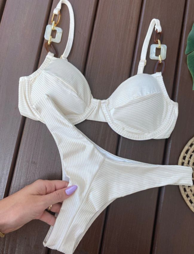 Biquíni Meia Taça com Argolas - Off White