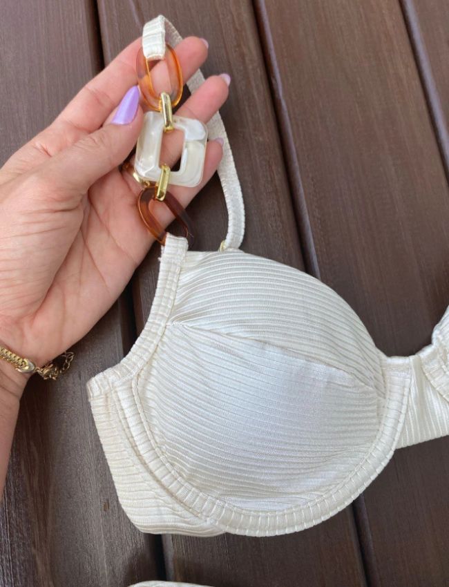 Biquíni Meia Taça com Argolas - Off White