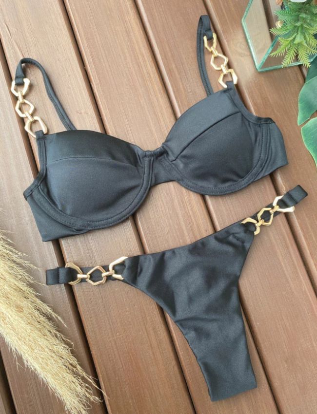 Biquíni Meia Taça com Argolas - Preto