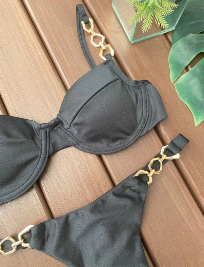 Biquíni Meia Taça com Argolas - Preto