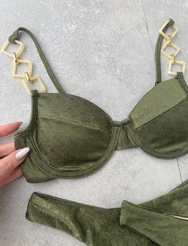 Biquíni Meia Taça com Argolas - Verde Militar