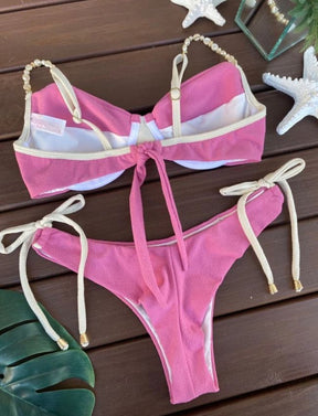 Biquíni Meia Taça com Pérolas - Rosa