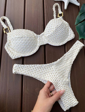 Biquíni Meia Taça - Off White com Dourado