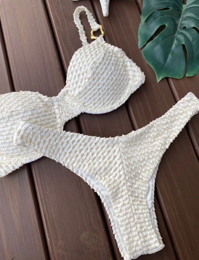 Biquíni Meia Taça - Off White com Dourado