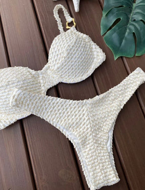 Biquíni Meia Taça - Off White com Dourado