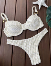 Biquíni Meia Taça - Off White com Dourado