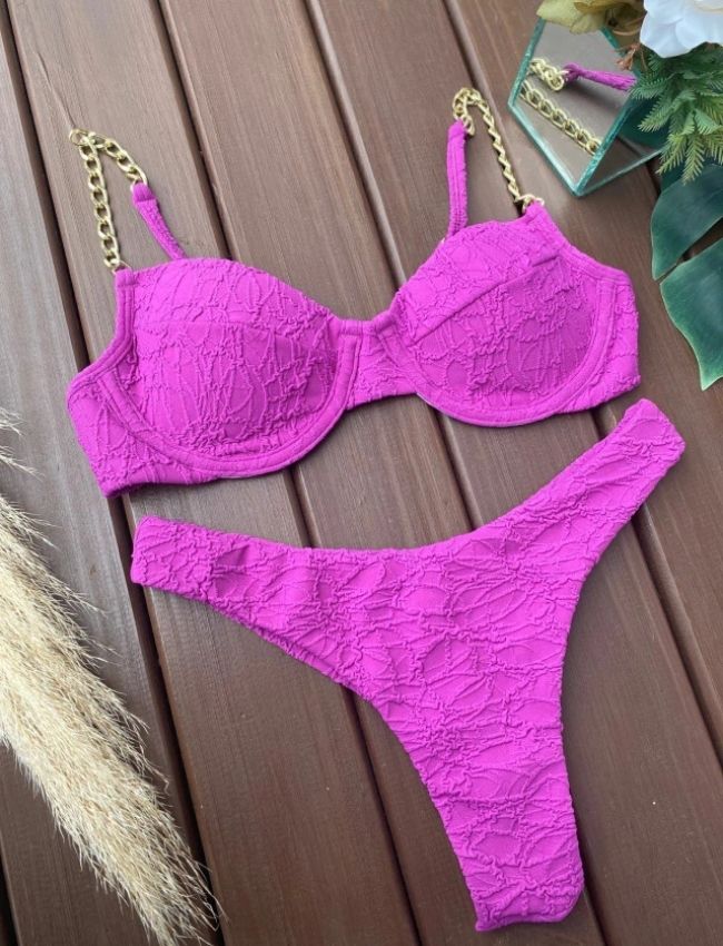 Biquíni Meia Taça Texturizado com Corrente Constantinopla - Roxo