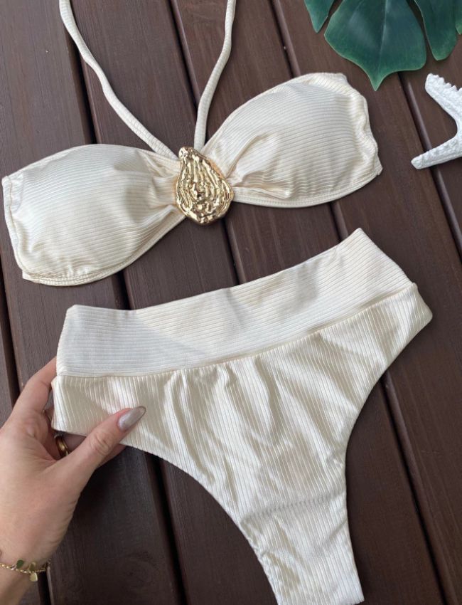 Biquíni Tomara Que Caia Canelado Hot Pant - Off White