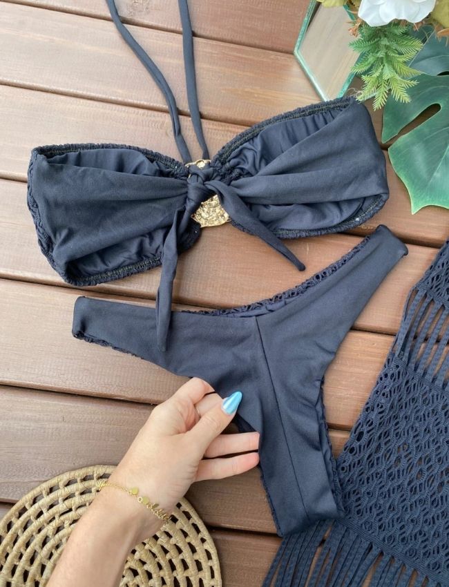 Biquíni Tomara que Caia Macramê - Preto