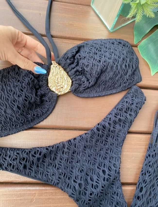 Biquíni Tomara que Caia Macramê - Preto