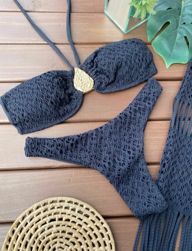 Biquíni Tomara que Caia Macramê - Preto