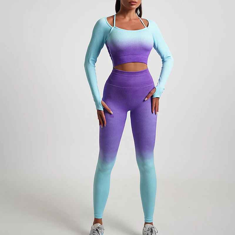 Conjunto Academia Sem Costura Manga Longa - Gradient