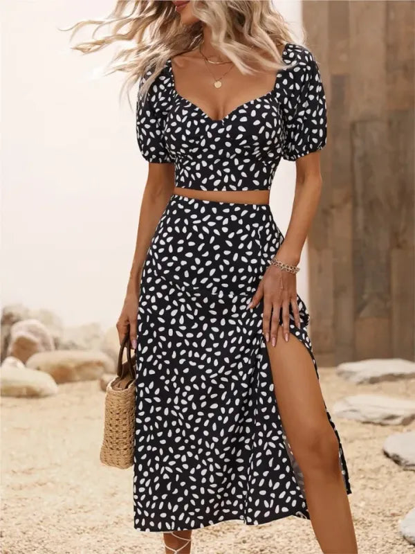 Conjunto Saia e Blusa com Decote V | Terno Casual Elegante