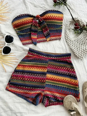 Conjunto Feminino Corset e Shorts Cintura Alta Texturizado