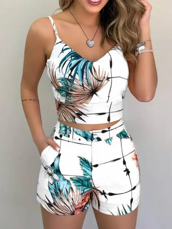 Conjunto Cropped Estampado com Alça Espaguete | Moda Resort
