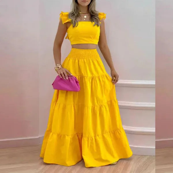Conjunto Feminino Duas Peças Cropped e Saia — Verão Elegante