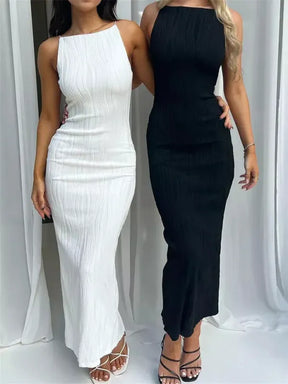 Vestido Longo Feminino Franzido com Fenda — Festa