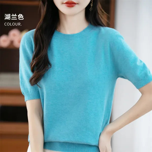 Camisola Lã Pura Manga Curta Feminina | Elegância e Conforto