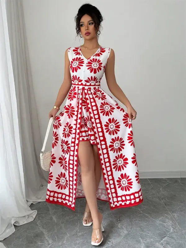 Macacão Feminino 2 em 1 Estampa Retrô — Moda Praia Elegante