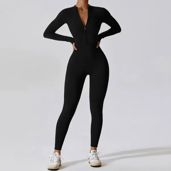 Macacão Feminino Esportivo Manga Longa Zíper Yoga