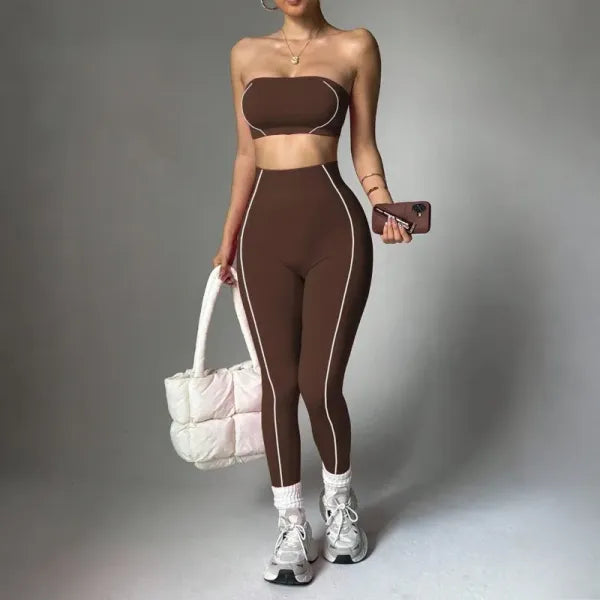 Conjunto Legging Yoga Sem Costura + Top Bandeau Feminino
