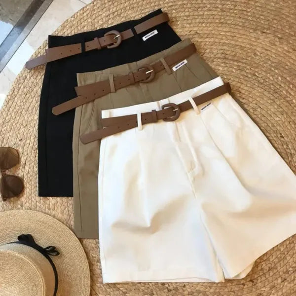 Shorts Feminino Perna Larga Algodão Casual Elegante