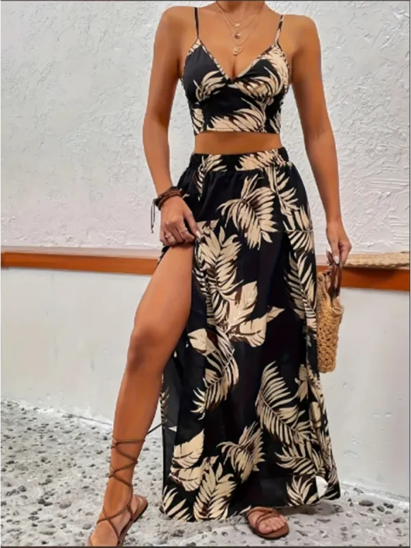 Conjunto Saia e Colete Estampado Feminino | Fenda Alta