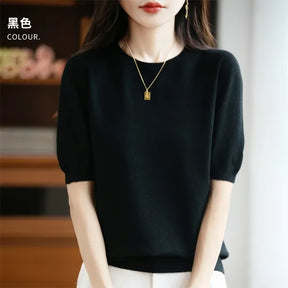 Camisola Lã Pura Manga Curta Feminina | Elegância e Conforto