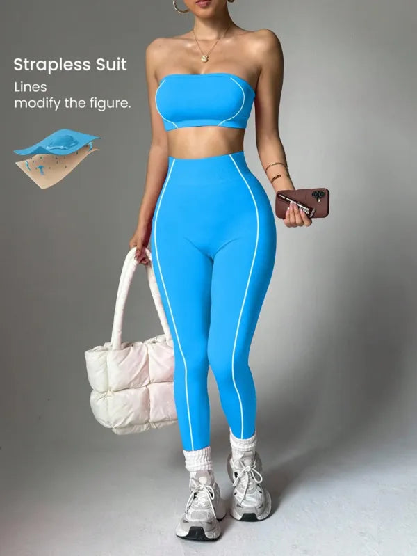 Conjunto Legging Yoga Sem Costura + Top Bandeau Feminino