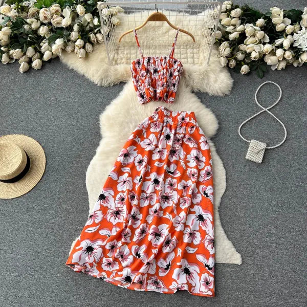 Conjunto Top e Saia Floral — Férias na Praia