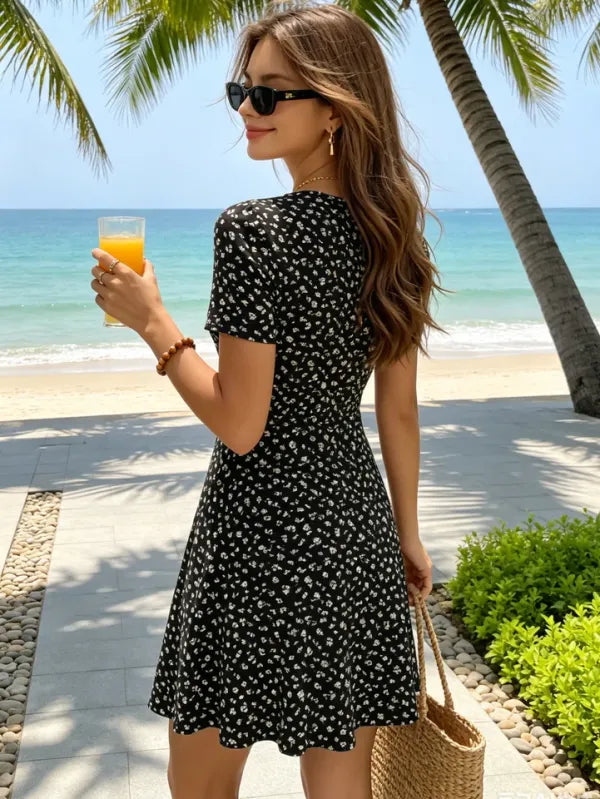 Vestido Floral Joelho — Elegância Casual Primavera Verão