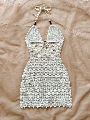 Vestido Crochê Halter Branco Fluido | Resort Chic