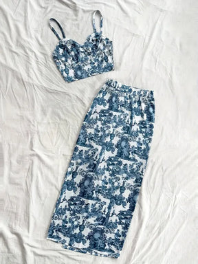 Vestido de Festa Resort 2 Peças — Estampado com Fenda Lateral Elegante