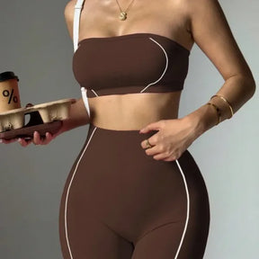 Conjunto Legging Yoga Sem Costura + Top Bandeau Feminino