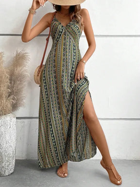 Vestido Boho Estampa Étnica Costas Nuas Verão Feminino