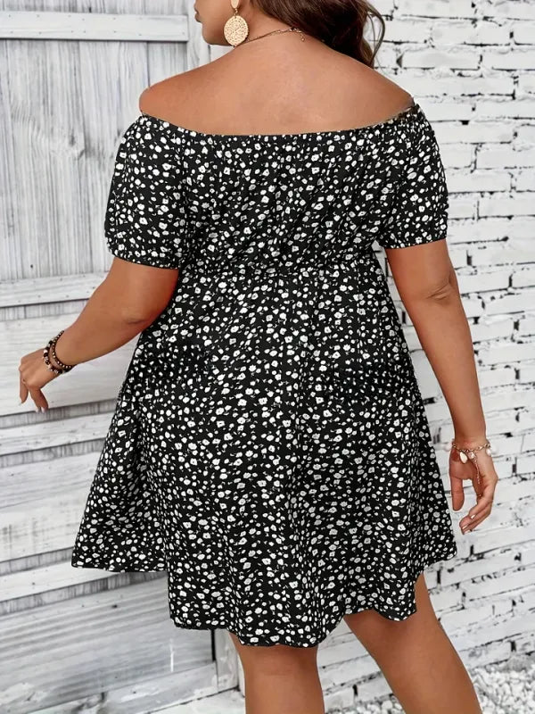 Vestido Floral Plus Size Decote Ombro