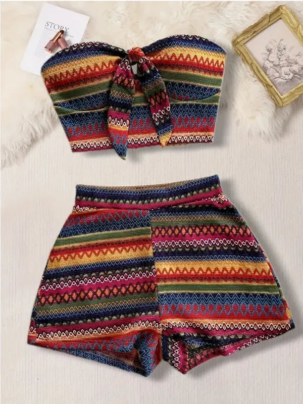 Conjunto Feminino Corset e Shorts Cintura Alta Texturizado