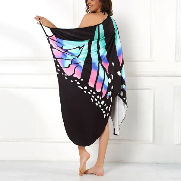 Saída de Praia Feminina Estampa Borboleta Túnica Sarong