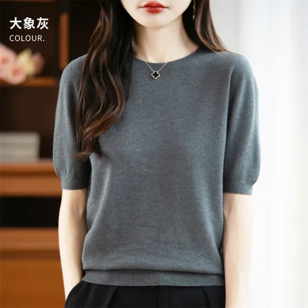 Camisola Lã Pura Manga Curta Feminina | Elegância e Conforto