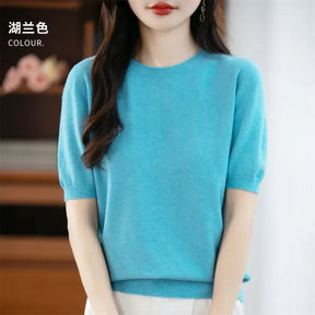 Camisola Lã Pura Manga Curta Feminina | Elegância e Conforto