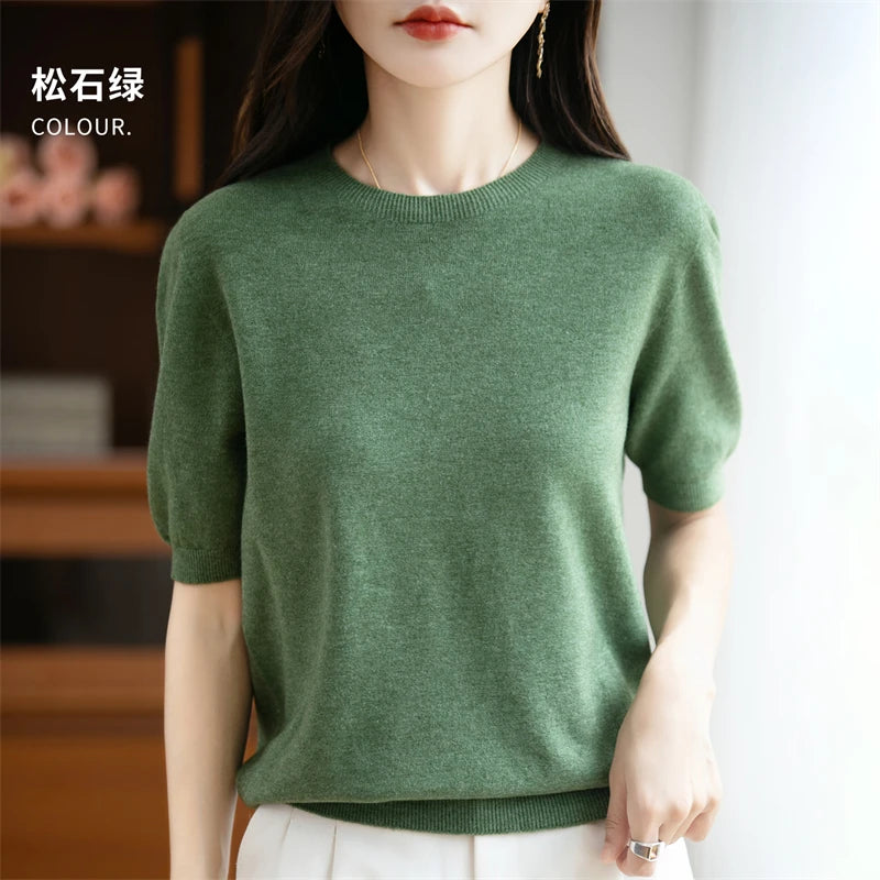 Camisola Lã Pura Manga Curta Feminina | Elegância e Conforto