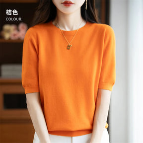 Camisola Lã Pura Manga Curta Feminina | Elegância e Conforto