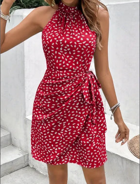 Vestido Halter Vermelho Elegante | Caimento Fluido