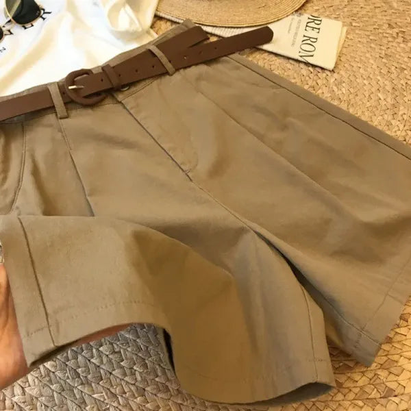 Shorts Feminino Perna Larga Algodão Casual Elegante