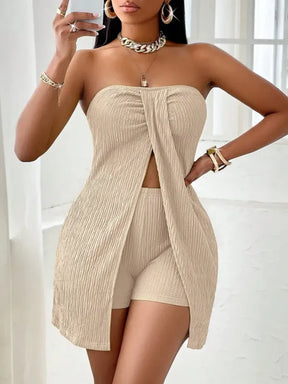 Conjunto Top Assimétrico com Shorts | Design Torção Ombro