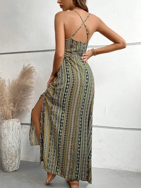 Vestido Boho Estampa Étnica Costas Nuas Verão Feminino